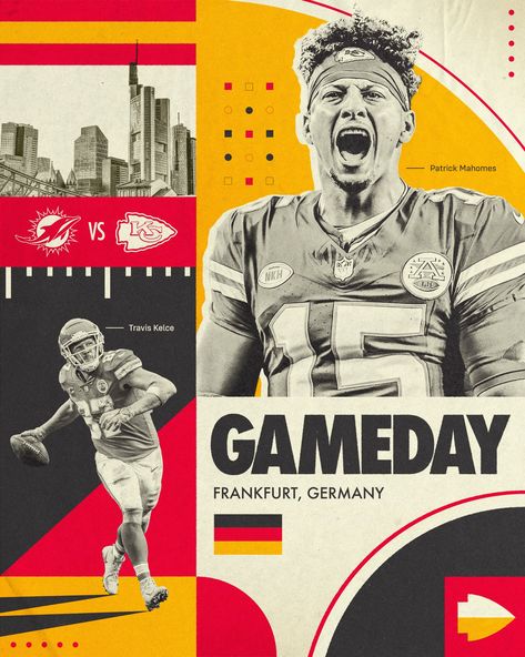 Maroon Theme, Gameday Graphics, Sport Ideas, Football Artwork, Chiefs Kingdom, Poster Sport, Sports Advertising, Sports Design Ideas, Germany Football