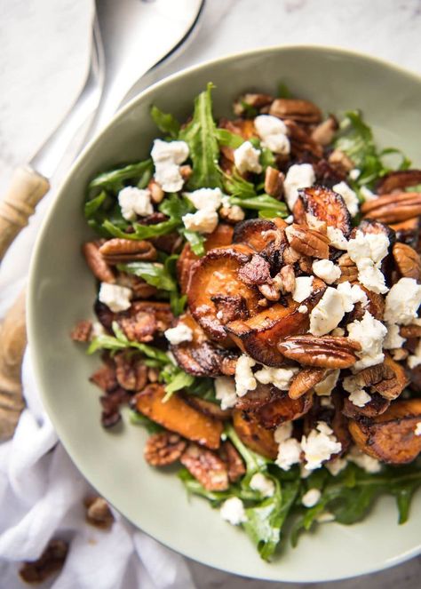 Roasted Sweet Potato Salad with Honey Lemon Dressing Roasted Sweet Potato Salad, Kale Caesar, Sweet Potato Salad, Roasted Sweet Potato, Recipetin Eats, Salad With Sweet Potato, Carrot Salad, Toasted Walnuts, Macaroni Salad