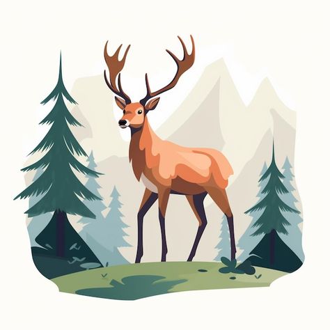 Illustration deer animal wildlife nature... | Premium Vector #Freepik #vector #nature #sign #background #black Deer In Forest Illustration, Deer Illustration Art, Deer Graphic Design, Stag Illustration, Wild Background, Stag Art, Animal Vector Illustration, Wildlife Design, Adobe Photoshop Photography