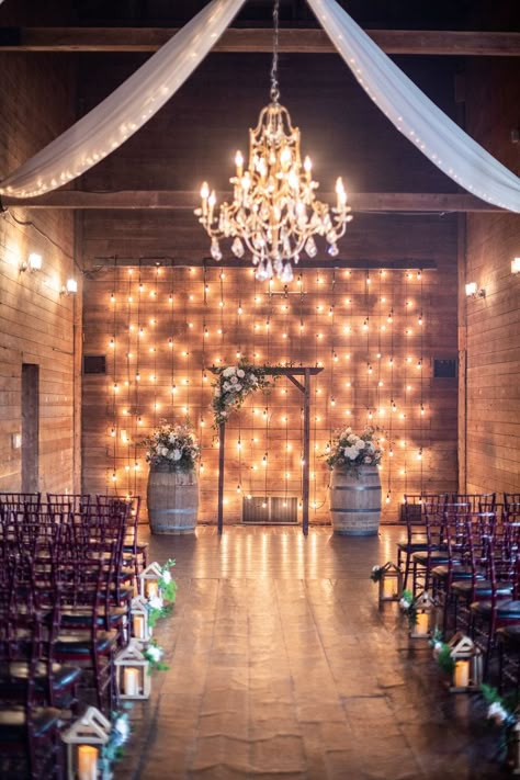 Elegant Indoor Ceremony at The Barns at Wesleyan Hills Wedding Planning Venue Bride Groom Brides Grooms Centerpiece Catering Inspiration Color Scheme Barn Wedding Ceremony Decorations Indoor, Wedding Chandelier, Indoor Ceremony, Wedding Vision, Ceremony Inspiration, Eye Photography, Ceremony Decorations, Rustic Elegance, Barn Wedding