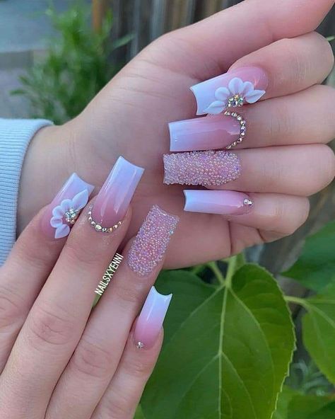 Cute Bridal Nails, 3d Acrylic Nail Art Flowers, Acrylic Nail Designs 3d, Bridal Nails Ideas, Bridal Acrylic Nails, Acrylic Flowers Nails, 3 D Nails Designs, 3d Flower Nails Acrylics, 3d Nails Design