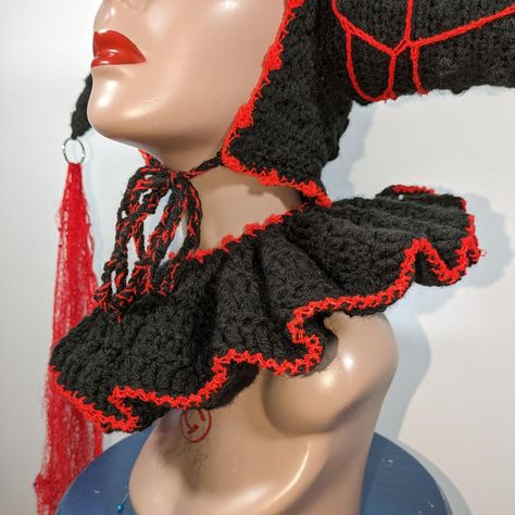 Crochet Jester Collar, Jester Crochet Hat, Diy Jester Hat, Clown Hat Crochet, Jester Hat Crochet, Crochet Clown Collar, Crochet Jester Hat, Jester Collar, Clown Collar