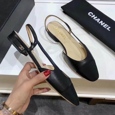 Chanel Slingback Flats, Chanel Black Flats, Chanel Slingback, Chanel Flats, Sequin Dresses, Slingback Flats, Fancy Shoes, Shoe Inspo, Elegant Shoes