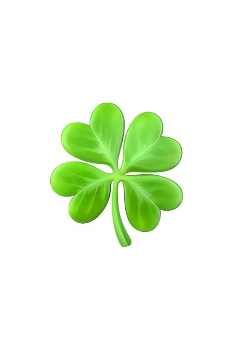 The emoji 🍀 depicts a green, four-leaf clover with a stem. Each leaf is heart-shaped and slightly curved, with a pointed tip. The leaves are arranged in a symmetrical pattern, with two leaves on each side of the stem. The clover is depicted with a slight shadow, giving it a three-dimensional appearance. Overall, the emoji conveys a sense of luck and good fortune. Hobo Symbols, Green Emoji, Apple Emojis, Emoji Copy, Emoji Stickers Iphone, Ios Emoji, Hand Emoji, Instagram Design Creative, Emoji Wallpaper Iphone