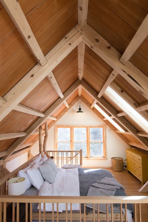 Cabin Loft, Scandinavian Bedroom, Cabin Interiors, A Frame Cabin, Attic Bedroom, Attic Rooms, A Frame House, Tiny House Cabin, Modern Cabin