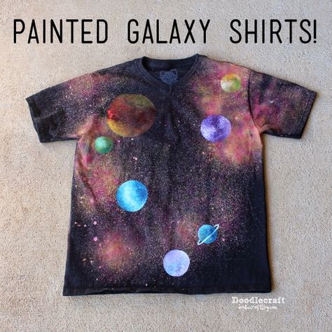 Galaxy Shirts, Painted Galaxy, Diy Galaxy, Galaxy Shirt, Space Outfit, Paint Shirts, Vbs Crafts, How To Tie Dye, Space Shirts