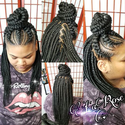 ✅✅Book: 2-10 Feed in braids with Medium individuals✅✅ ⠀ ⠀ ⠀ ⠀  CLICK THE LINK IN BIO OR BOOK NOW!! ⠀ ⠀ ⠀ ⠀ #Hairbylarose #Rockford #Rockfordstylist #LaRose #braid #braids #braidlife #Bob #bobboxbraids #BoxBraids #individuals #crochet #crochetbraids #feedinbraids #feederbraids #braidedponytail #weave #weaves #silkpress #kidsbraids #kidstyles #kidbraids #cornrows #Frenchbraids #springtwist French Braids With Individuals In The Back, Feed In Braids With Bangs, Yarn Braids Styles, Braids With Bangs, French Braided Bangs, Braided Bangs Hairstyles, Feeder Braids, Sleek Braid, Feed In Braids