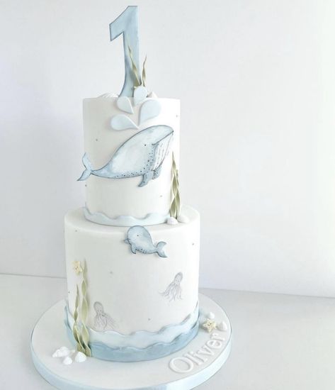 Whale Birthday Cake, Ocean Birthday Cakes, Whale Birthday Parties, Whale Cakes, Boys First Birthday Cake, Whale Birthday, Ocean Cakes, Nautical Cake, Baby First Birthday Cake