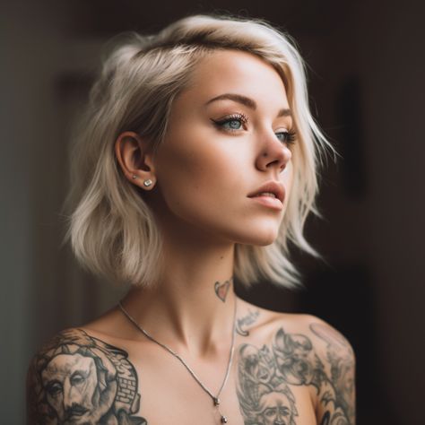 close up photo beautiful Instagram blonde tattooed model in her late 20s Blonde Tattoo Girl, Blonde Tattoo, Sweet Hairstyles, Tattoed Women, Close Up Photo, Photo Beautiful, Female Tattoo, Blonde Women, Tattoo Model