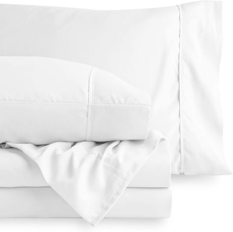 100% Ultra-soft Microfiber Sheets SET THE STANDARD: Beautiful to look at. Even better with your eyes closed. Our 4-piece queen sheet set is made to impress from first rest. SET INCLUDES: 1 Queen Fitted Sheet (60" x 80" x 15" pocket), 1 Queen Flat Sheet (90" x 102"), 2 Standard Pillowcases (20" x 30"). Fits mattresses up to 15” deep. Queen Size Sheets, Egyptian Cotton Sheets, Queen Sheets, Bamboo Sheets, Cotton Bedsheets, Sheet Sets Full, Soft Bedding, King Sheet Sets, Cotton Sheet Sets