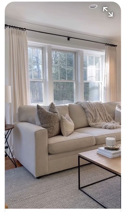 Sofa Against Window Living Room, Sectional Against Window, Window Behind Sofa, Sofa In Front Of Window Living Room, Split Foyer Living Room Layout, Couch In Front Of Bay Window, Table In Front Of Window Living Room, Couch Under Window, Window Behind Couch