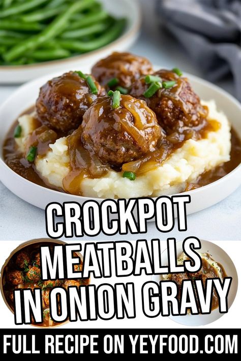 Crockpot Meatballs in Onion Gravy There's nothing quite like a slow-cooked meal on a chilly day. This Crockpot Meatballs in Onion Gravy recipe is the perfect blend of hearty flavors and easy preparation. The tender meatballs, rich gravy, and Homemade Meatballs Crockpot, Crockpot Asian Recipes, Onion Gravy Recipe, Easy Crockpot Meatballs, Crockpot Meatballs, Crockpot Meatloaf, Hacks For Home, Meatball Recipes Crockpot, Meatballs And Gravy