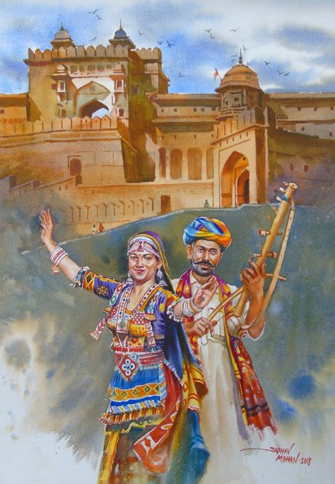 Original Watercolor Painting Rajasthani Folk Artist Handmade - Etsy Australia Painting Rajasthani, Meaningful Paintings, Rajasthani Painting, Composition Painting, Rajasthani Art, Boho Art Drawings, Beautiful Art Paintings, Indian Folk Art, Indian Paintings