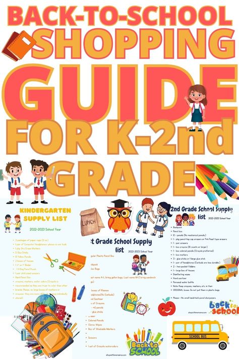 back to school shopping guide for k through 2nd grade! Second Grade School Supplies List, Back To School Guide, School Clothes Shopping List, Kindergarten School Supply List, Kindergarten Supply List, School Supplies Shopping List, Student Supply List, Needs For School, Kindergarten School Supplies