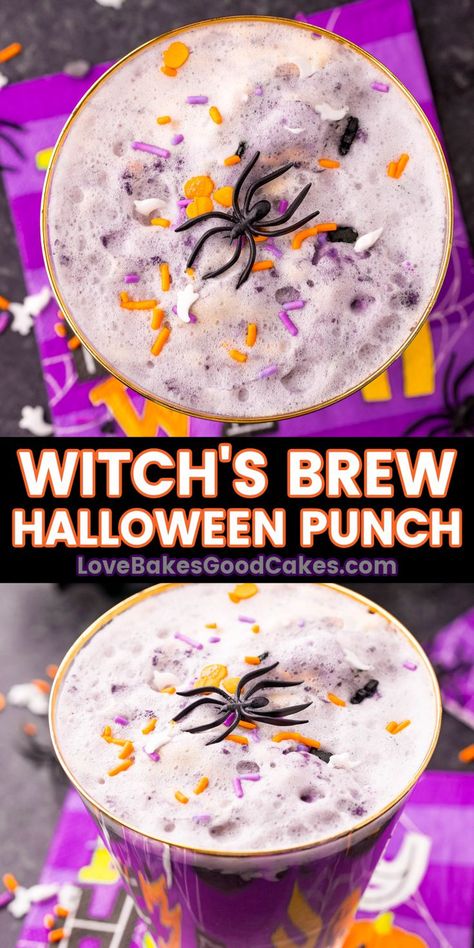 Witch's Brew Halloween Punch pin collage Festive Punch, Halloween Party Punch, Halloween Punch Recipes, Jolly Ranchers Candy, Hocus Pocus Party, Kids Punch, Halloween Punch, Halloween Sprinkles, Punch Recipe