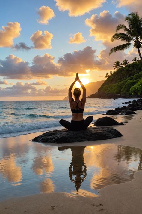 🌺 Blissful Yoga Escapes: Unwind in Hawaii&#8217;s Tranquil Retreats 🏝 Yoga And Nature, Yoga At The Beach, Vision Board Images Inspiration, Desert Mermaid, Activewear Branding, Yoga Aesthetic Inspiration, Wellness Sanctuary, Yoga Vibes, Thursday Post