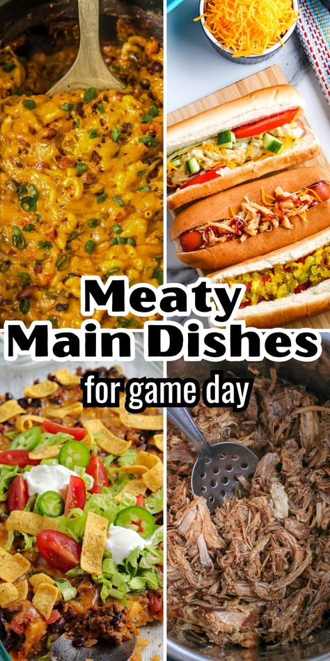 Put down those lackluster bags of chips and step up your Super Bowl game with 25 Meaty Mains that'll make your football party absolutely legendary. These protein-packed powerhouses are the MVPs of any game day spread. These recipes are not just about feeding your Super Bowl guests; they're about celebrating the flavors that make game day epic! With these meaty mains on your menu, you're about to score some serious points with your hungry huddle. Easy Football Meals, Main Dish For Football Party, Game Day Recipes Football Easy, Game Day Menu Ideas, Super Bowl Easy Food, Dinner For Football Sunday, Superbowl Main Dish Ideas, Easy Game Day Dinner Ideas, Dinner Ideas For Football Sunday