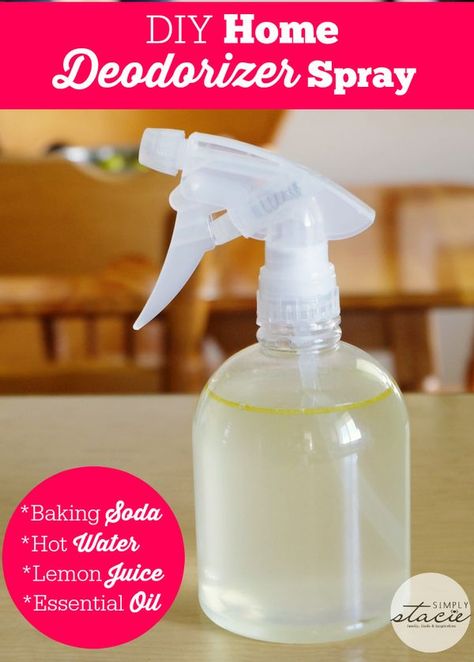 DIY Home Deodorizer Spray--your house will smell fresh with this simple recipe! Just four ingredients will leave your smelling nice and lemony instead of stale and stinky. Let the sunshine in with this fabulous scent idea! Diy Deodorizer, Home Deodorizer, Deodorizer Spray, Diy Room Spray, Room Deodorizer, Deodorizing Spray, Baking Soda Benefits, Water Lemon, Baking Soda Cleaning