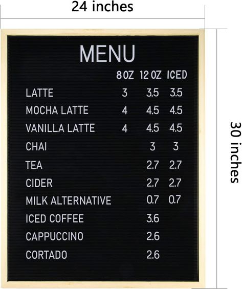 Letterboard Menu, Large Letter Board, Board With Letters, Salon Price List, Wall Mounted Table, Coffee Cart, Felt Letter Board, Plastic Letters, Menu Boards