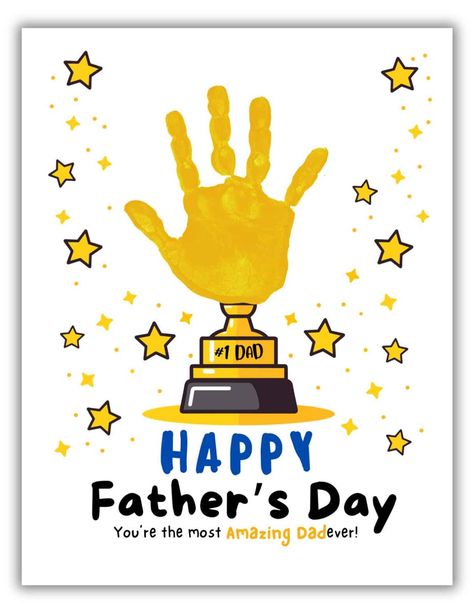 Happy Father's Day Handprint Art (Free Printable) - MindyMakes Kids Fathers Day Crafts, Happy Fathers Day Cards, Fathers Day Poems, Diy Father's Day Crafts, Dad Crafts, Fathers Day Art, Father's Day Activities, Handprint Craft, Mothers Day Crafts For Kids