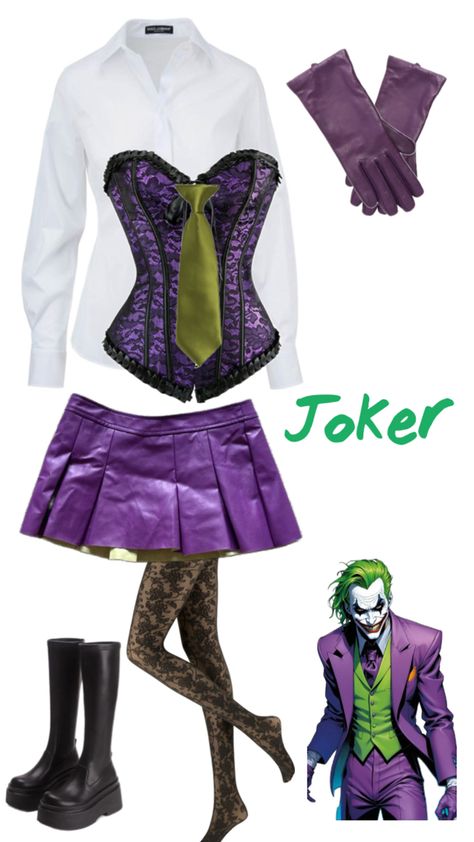 Joker Costume Inspiration, The Joker Inspired Outfit, Joker Aesthetic Outfit, Joker Inspo Outfit, Joker Corset Costume, Joker Inspired Outfit Women, Joker Costume Female Outfit Black Woman, Unique Baddie Halloween Costumes, Joker Outfits Female