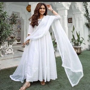 White Chikankari Anarkali, Chikankari Anarkali Suits, Chikankari Anarkali, Chikankari Suits, Eid Outfits, Designer Anarkali, Anarkali Suit, Salwar Suit, Indian Wear