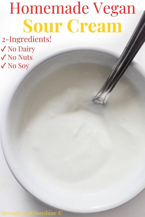 Alphagal Safe Recipes, Dairy Free Sour Cream, Dairy Free Sour Cream Recipe, Vegan Sour Cream Recipe, Sour Cream Replacement, Dairy Free Sour Cream Alternative, Vegan Sour Cream Nut Free, Plant Based Sour Cream, Diy Sour Cream Quick