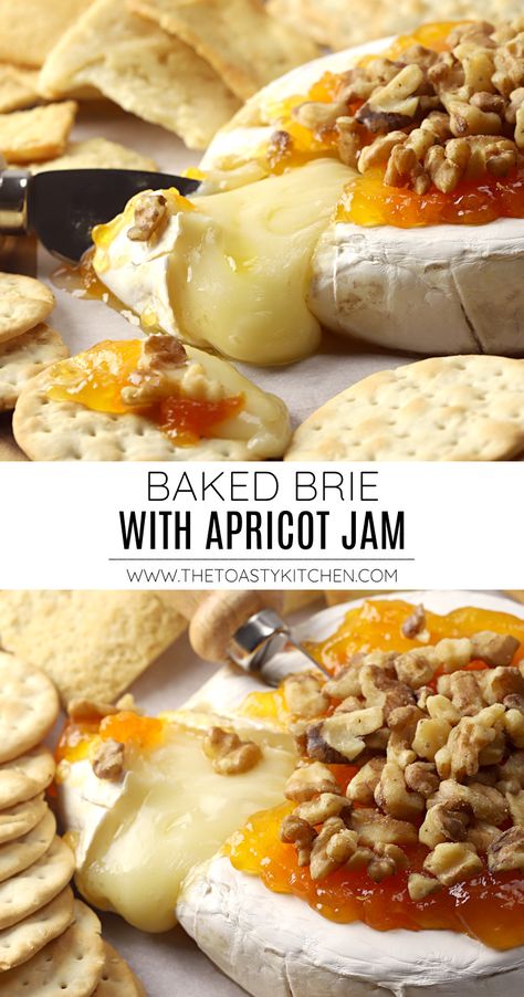 Brie Apricot Appetizer, Brie And Apricot Appetizer, Baked Brie Recipes With Jam, Brea Cheese Recipes, Brei Cheese Recipes, Baked Brie With Apricot Jam, Fall Baked Brie, Thanksgiving Staples, Apricot Brie