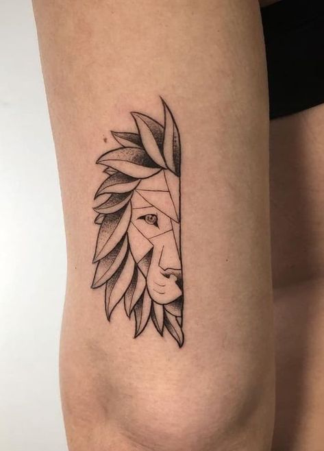 Leo Geometric Tattoo Design, Boys Tatoos Men Small, Simple Tattoos For Men With Meaning, Masculine Simple Tattoos, Line Work Lion Tattoo, Simple Lion Tattoo Men, Small Shading Tattoo Design, Geometric Leo Tattoo, Leo Tattoo Ideas Men