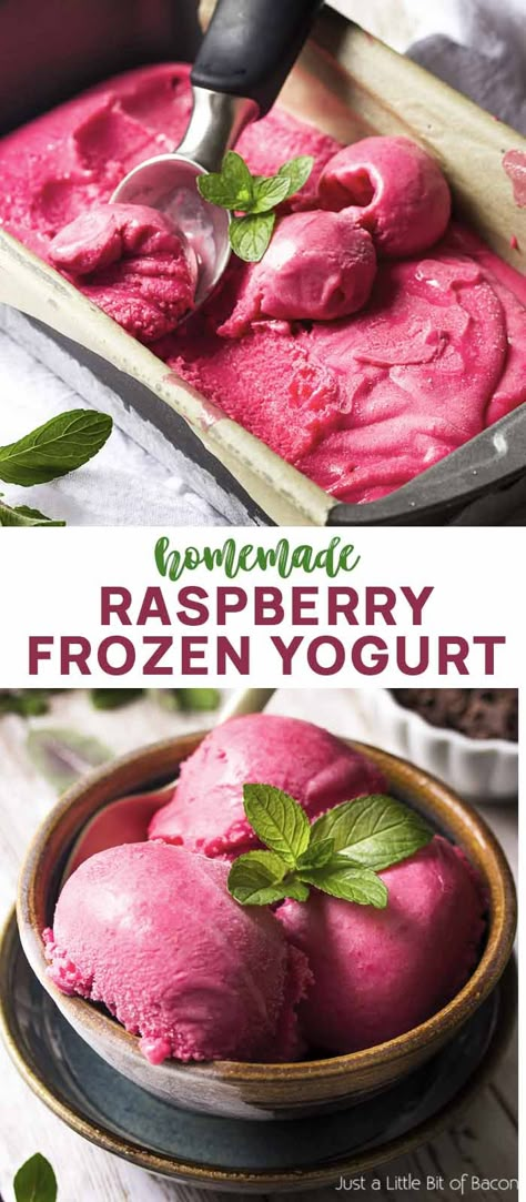 Learn how to make homemade orange raspberry frozen yogurt. It is tart and sweet and simple to make! You'll love churning up this cold summertime treat anytime you have craving. | justalittlebitofbacon.com #icecream #frozenyogurt #summerrecipes #dessertrecipes #raspberries #yogurt Raspberry Frozen Yogurt Recipe, Frozen Raspberry Desserts, Tart Frozen Yogurt Recipe, Frozen Raspberry Recipes, Frozen Lollipops, Sweet Frog Frozen Yogurt, Tart Frozen Yogurt, Raspberry Frozen Yogurt, Homemade Frozen Yogurt Recipes