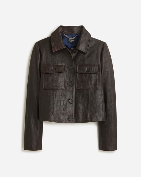 J.Crew: Collection Lady Jacket In Embossed Leather For Women Lady Jacket, Jcrew Collection, Brown Jacket, Blazers For Women, Chocolate Brown, Embossed Leather, J Crew, Cashmere, Coats Jackets