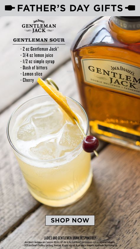 Gentleman Jack Drinks, Whiskey Drinks Recipes, Bourbon Cocktail Recipe, Perfect Gentleman, Liquor Recipes, Whisky Cocktails, Bourbon Drinks, Gentleman Jack, Whiskey Sour