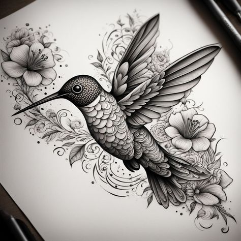 "Nature’s Dance: Hummingbird and Floral Harmony" A detailed hummingbird surrounded by blooming flowers, creating a dynamic and graceful tattoo full of natural beauty. #inkedtattoo #inkdrawing #inkedgirls #inkedup #inkart #tattooshop #tattooed #tattoo #tattooart #tattooideas #tattoodesign #tattooartist #tattoos #inktattoo #ink #NaturesDance #FloralTattoo #HummingbirdInk #MonochromeElegance Graceful Tattoo, Hummingbird Tattoo With Flowers, Tattoo With Flowers, Hummingbird Tattoo, Blooming Flowers, Tattoo Shop, Inked Girls, Flower Tattoos, Ink Art