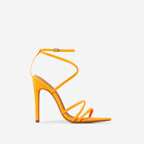 Kaia Pointed Barely There Heel In Neon Orange Faux Suede All Eyes, Neon Orange, Level Up, Sling Backs, Faux Suede, Neon, Sandals, Orange, Heels