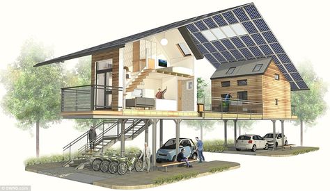 They have around 74 square feet of floor space but boast solar panels, water recycling systems and electric vehicle charging points Stilt House, Stilt Houses, Tiny House Towns, Urban Housing, House On Stilts, Micro House, Casa Container, Tropical House, Tiny Spaces