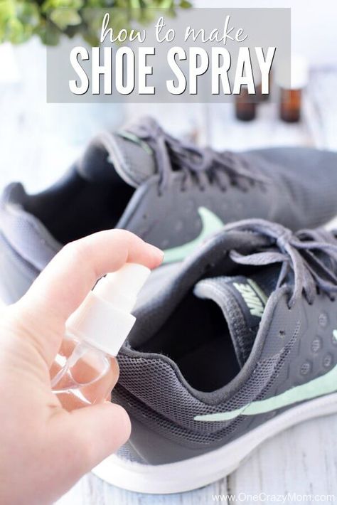 This easy DIY Shoe Deodorizer Spray works to get rid of yucky shoe odors. Learn how to make shoe spray for odor that is quick and easy. This is the best shoe odor spray. Shoe spray is very inexpensive to make. Try shoe odor spray and you will love how it works. Shoe odor eliminator is amazing! #shoedeodorizer #DIYshoespray #shoespray #onecrazymom Diy Shoe Deodorizer, Natural Shoe Deodorizer, Smelly Underarms, Deodorizer Spray, Shoe Deodorizer, Shoe Spray, Stinky Shoes, Smelly Shoes, Deodorize Shoes