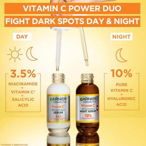 Garnier Vitamin C Serum for Face, Anti-Dark Spots & Brightening Serum, 3.5% Vitamin C, Niacinamide, Salicylic Acid & Lemon Extract, Brightening... Best Vitamin C Serum For Face, Garnier Vitamin C Serum, Dark Spot Serum, Best Vitamin C Serum, Texture Words, Skin Care Basics, Serum For Face, Garnier Skin Active, Lemon Extract