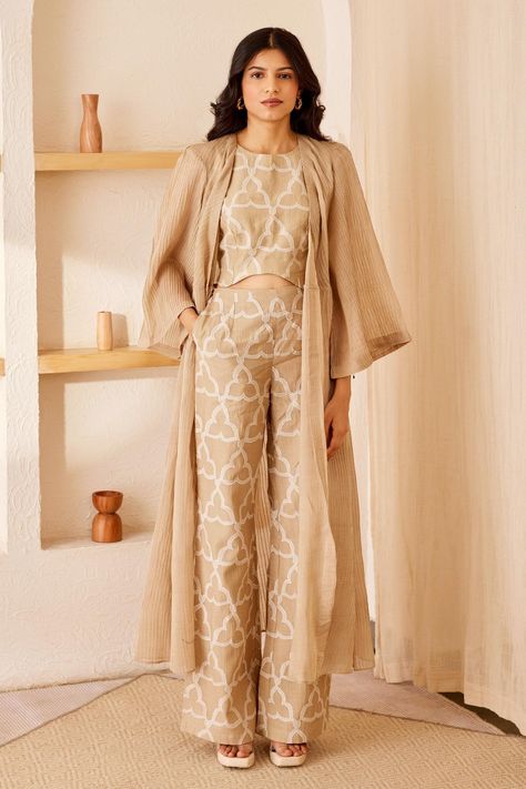 Buy The Right Cut Beige Chloe Jacket And Pant Set Online | Aza Fashions