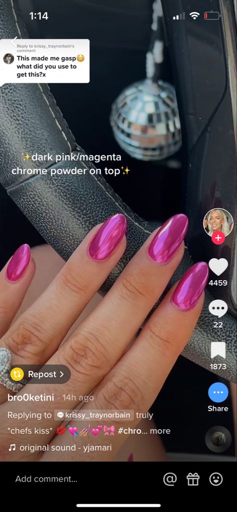 Hot Pink Magenta Nails, Magenta Valentine Nails, Cute Magenta Nails, Magenta Nail Art Design, Homecoming Nail Ideas Simple, Hot Pink Chrome Acrylic Nails, Hot Magenta Nails, Sparkly Magenta Nails, Prom Nails Magenta