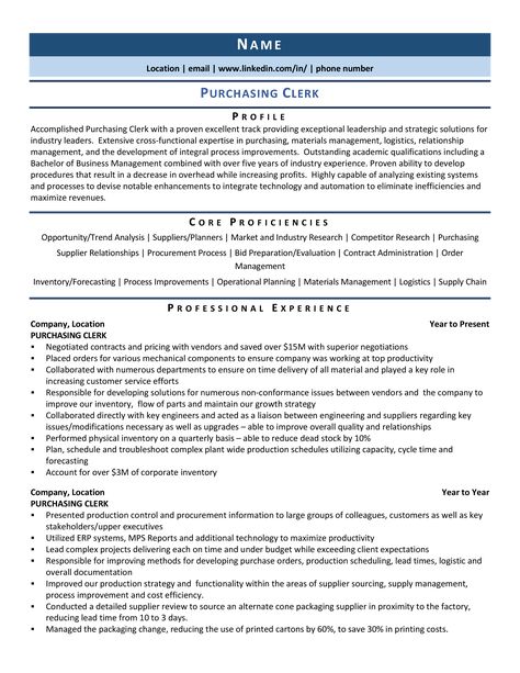 Purchasing Clerk Resume: Samples & Examples for 2020 #resumesample #resumetemplate #resumeexample Artist Resume, Accountant Resume, Professional Resume Examples, Education Resume, Resume Summary, Executive Resume, Service Jobs, Resume Writer, Manager Resume