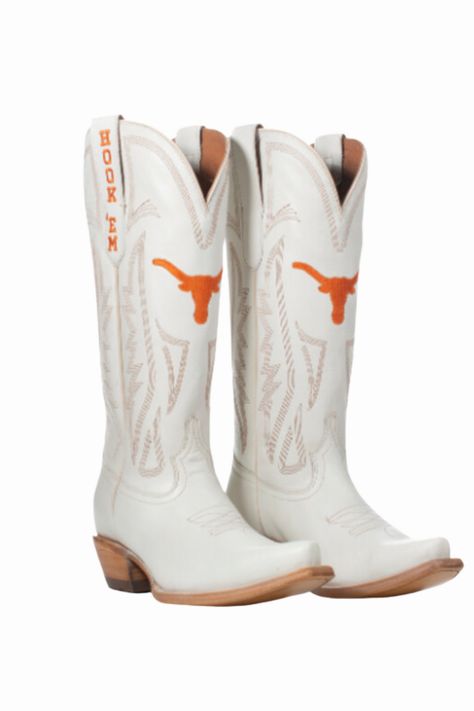 Gameday Boots - Texas – Go Big U College Boots, Boots With Bows, College Necessities, College Gameday Outfits, Western Embroidery, Ut Austin, Embroidery Stitching, Bow Headband Hairstyles, Wood Heel