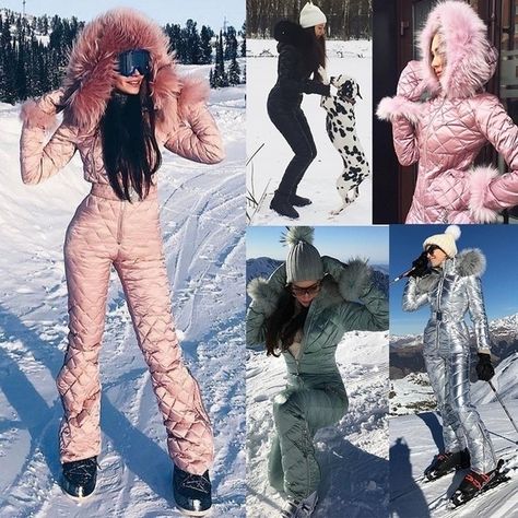 Women Overalls, Winter Date Outfits, Ski Set, Down Suit, Suit Jumpsuit, Winter Suit, Snow Fashion, Ski Suit, Big Hat