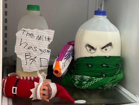 Milk Gone Bad Elf, Bad Elf, Elf On A Shelf, Elf Antics, Elf Fun, Bad Idea, A Shelf, Elf On The Shelf, Elf