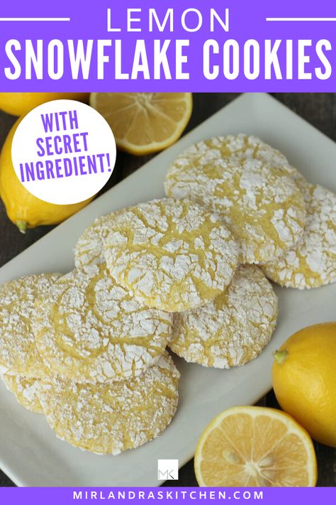 These lemon snowflake cookies are made with cake mix, instant pudding and cool whip! But this recipe also has some powerful secret ingredients for big bold lemon flavor! This is an easy summer cookie and a great holiday cookie. #cookie #christmascookie #easy #lemon #baking Instant Pudding And Cool Whip, Lemon Baking, Summer Cookie, Snowflake Cookies, Summer Cookies, Easy Summer Desserts, Homemade Brownies, Lemon Flavor, Summer Dessert Recipes