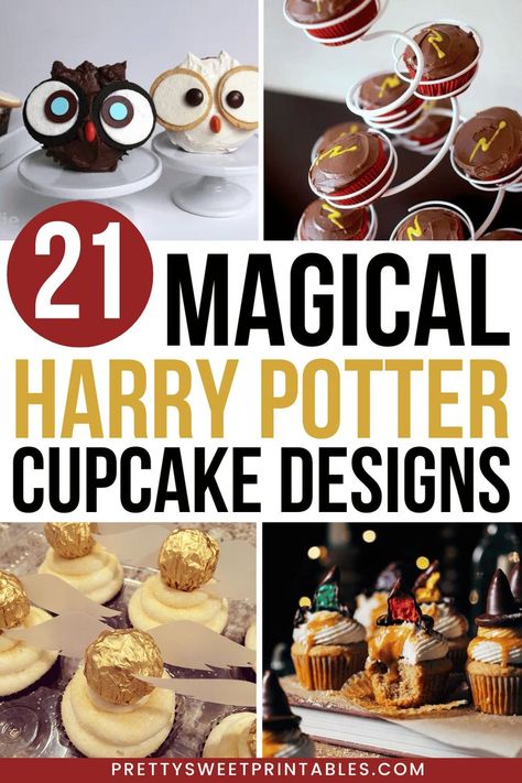 harry potter cupcakes Harry Potter Party Cupcakes, Easy Harry Potter Cupcakes, Harry Potter Gender Reveal Cupcakes, Diy Harry Potter Cupcakes, Harry Potter Wedding Cupcakes, Harry Potter Pull Apart Cupcakes, Harry Potter Cupcake Ideas, Harry Potter Brownies, Wizard Cupcakes