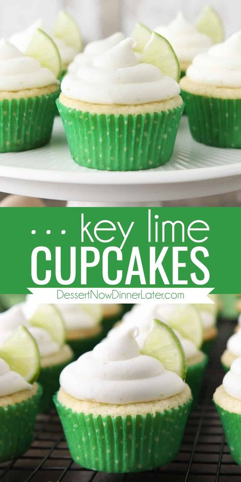 Key Lime Cupcakes are light, moist, tangy, and sweet. With zest and key lime juice in both the cake and frosting. You'll love this citrus dessert! Lime Cupcakes Easy, Light Cupcakes Recipe, Citrus Cupcake Recipes, Advanced Desserts, Key Lime Cupcakes Recipe, Key Lime Frosting, Citrus Cupcakes, Key Lime Dessert Recipes, Key Lime Cupcake