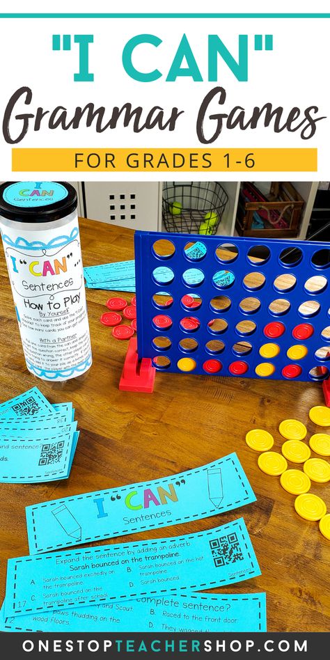 I CAN Grammar Games are engaging, rigorous, and fun! These grammar practice activities cover all grammar standards and word study! Perfect for Grammar Review, Literacy Centers, or Guided Reading Activities! Helps teachers with progress monitoring. Now Available for 1st, 2nd, 3rd, 4th, 5th, and 6th grade. Games For Grade 1, Writing Binder, Fun Reading Activities, Grammar Review, Binder Ideas, Grammar Games, Writing Games, 6th Grade Reading, 4th Grade Ela