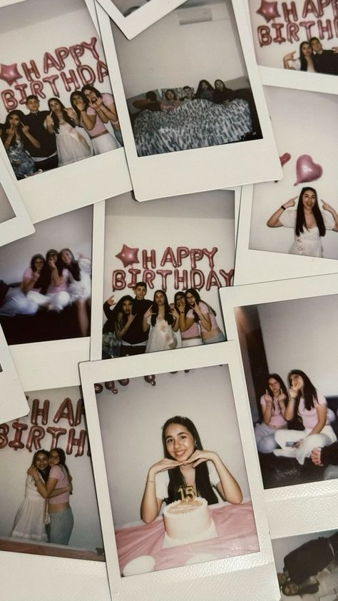 birthday party polaroid friends aesthetic Sweet 16 Party Pictures, Golden Birthday Themes, Polaroid Inspiration, Friends Polaroid, Birthday Party Aesthetic, Aesthetic Birthday Party, 18th Party Ideas, Birthday Cake Pinterest, Polaroid Ideas