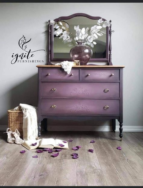 Purple Dresser, Purple Furniture, Bedroom Furniture Makeover, Furniture Flip, Paint Projects, Furniture Painting, Furniture Makeovers, Furniture Makeover Diy, Redo Furniture