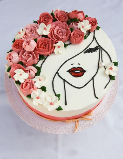 Flower lady cake by Teriely Disney Baking, Nursing Cake, Buttercream Cake Designs, Inside Cake, Cake Decorating Frosting, Birthday Cakes For Women, Simple Birthday Cake, Cakes For Women, Cake Decorating Designs